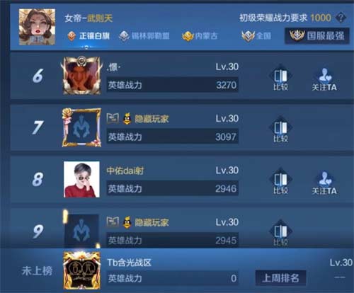 王者荣耀荣耀战区哪里最低 无人战区位置介绍