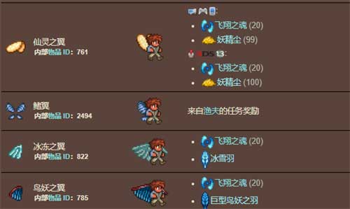 泰拉瑞亚翅膀怎么做1.4 翅膀翅膀合成表